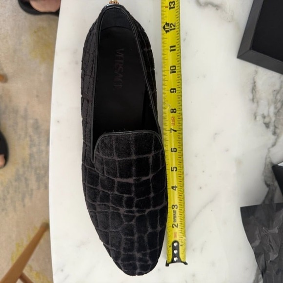 Versace 1003792‎ Men\'s Gray Velvet Croc-embossed Slippers Shoes, 45 main image 6